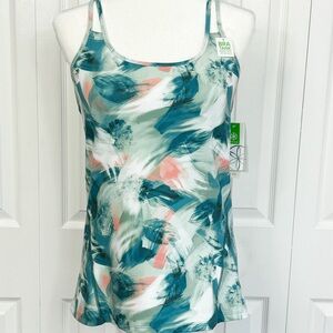 NWT Gaiam Yoga Teal Dragonfly Emerson Print Strappy Shine Bra Tank Large